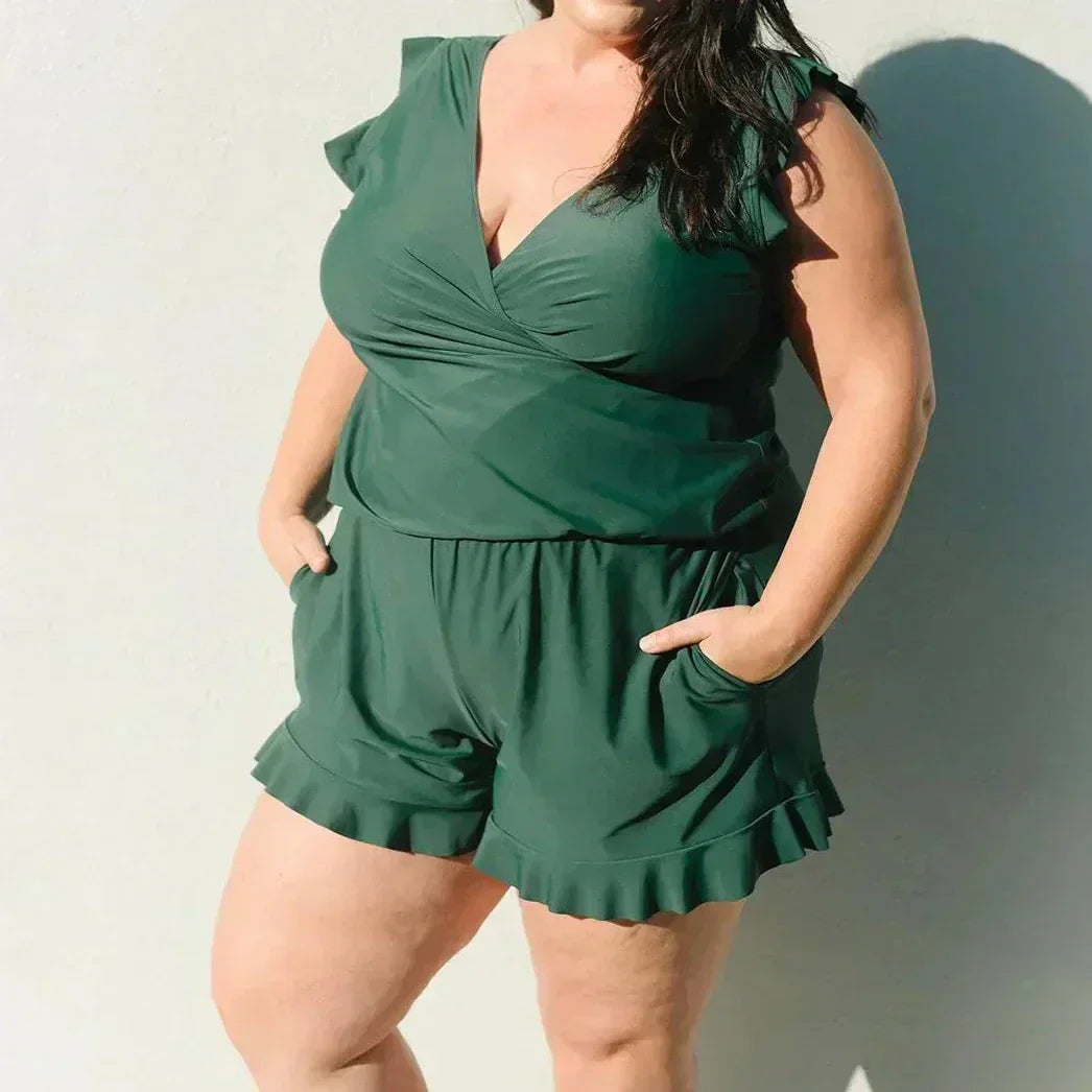 🎉Vacation Sale🔥😍Swim Romper Built-in Bra & Shorts with Pockets