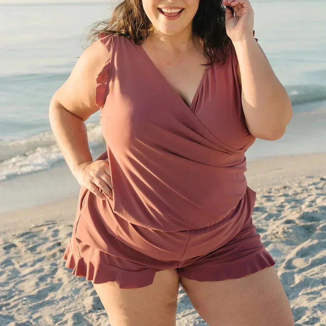 🎉Vacation Sale🔥😍Swim Romper Built-in Bra & Shorts with Pockets