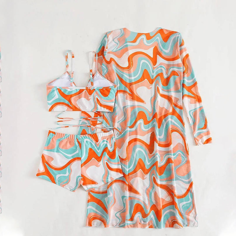 2025 New👙  3 Pieces Bikini Set Swimsuit Tropical Beach Cover up Kimono Swimwear Bathing Suit