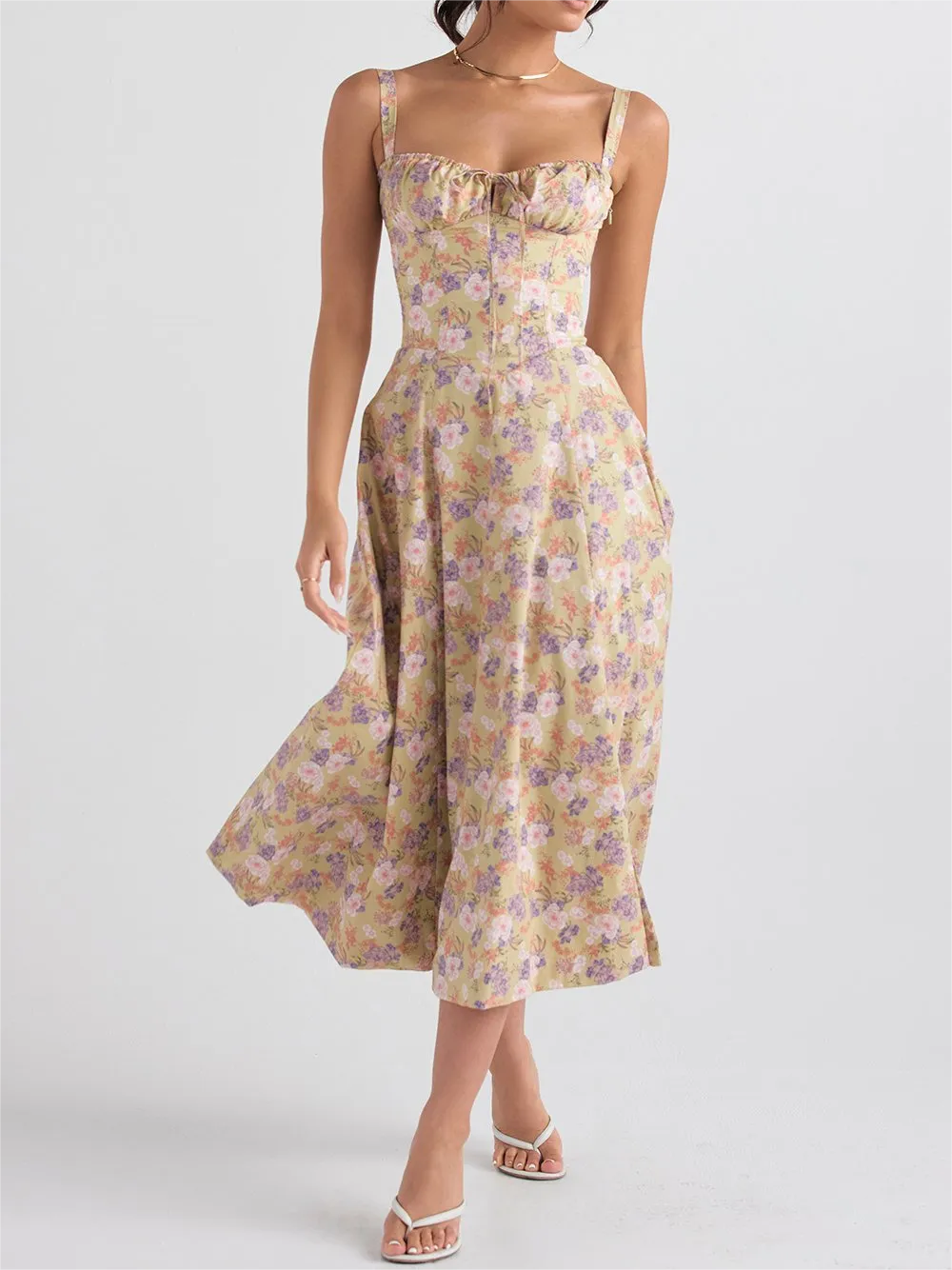 💕HOT SALE 49% OFF💕Frenchy Style All Over Print Ruched Women Lace Up Dress🌸