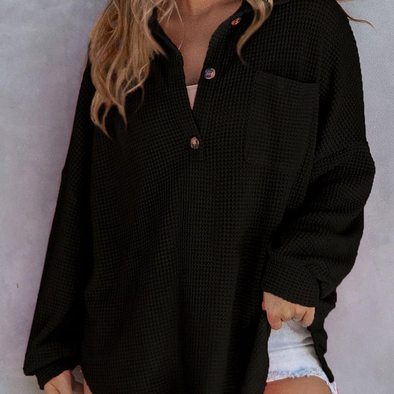 🔥Hot SALE 50% Off🔥Women’s Loose Solid Colour Waffle Knit Shirt