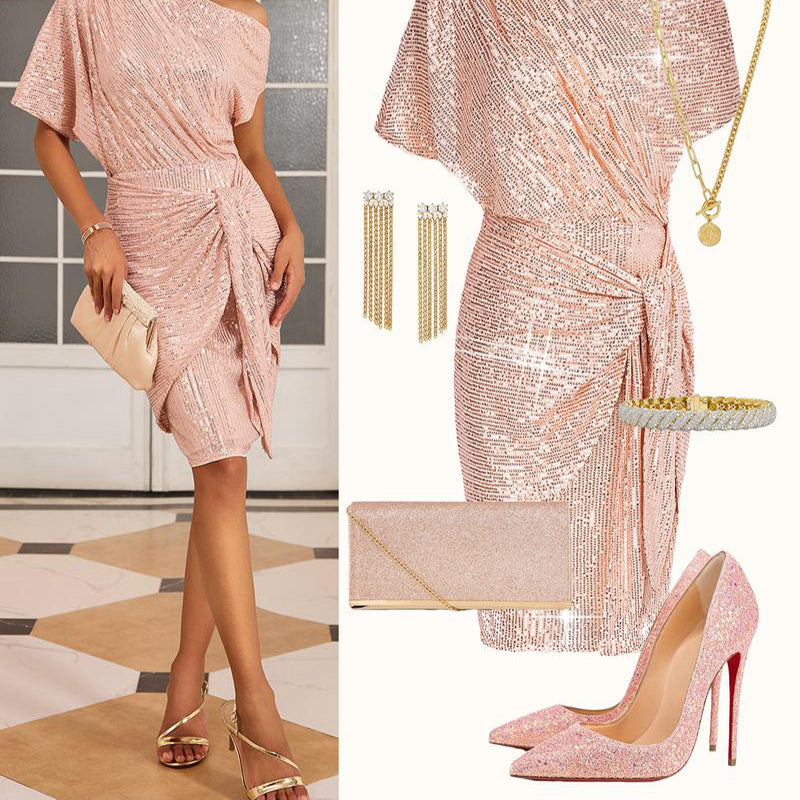 🖤Black Friday Flash Deal⚡Sparkly One-Shoulder Ruched Dress (50% OFF)