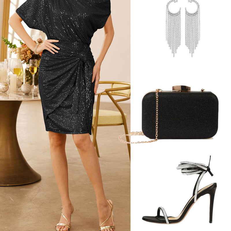 🖤Black Friday Flash Deal⚡Sparkly One-Shoulder Ruched Dress (50% OFF)