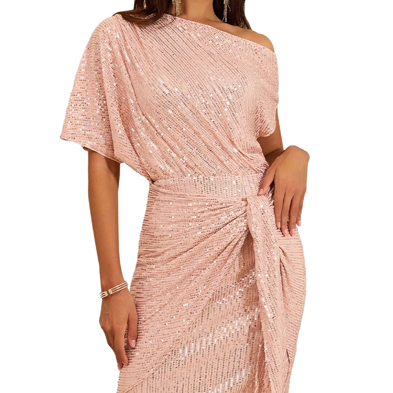 🖤Black Friday Flash Deal⚡Sparkly One-Shoulder Ruched Dress (50% OFF)