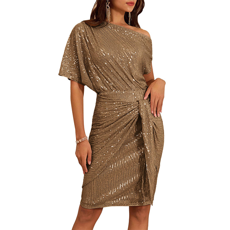🖤Black Friday Flash Deal⚡Sparkly One-Shoulder Ruched Dress (50% OFF)
