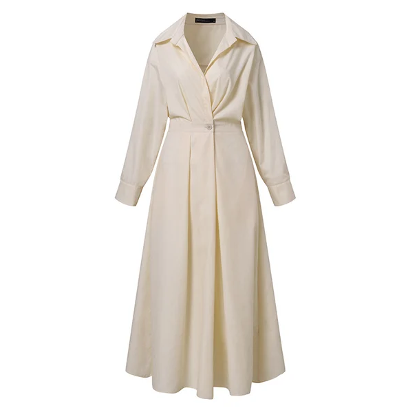 💥2025 Hot Sale💕Women's Plain Cotton Lapel Shirt Wrap Dress