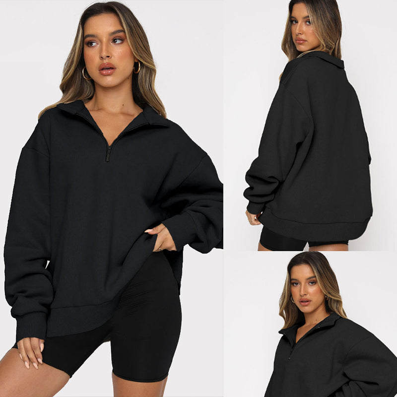 🔥HOT SALE  49% OFF👚Womens Zip-Up Dropped Shoulder Sweatshirt