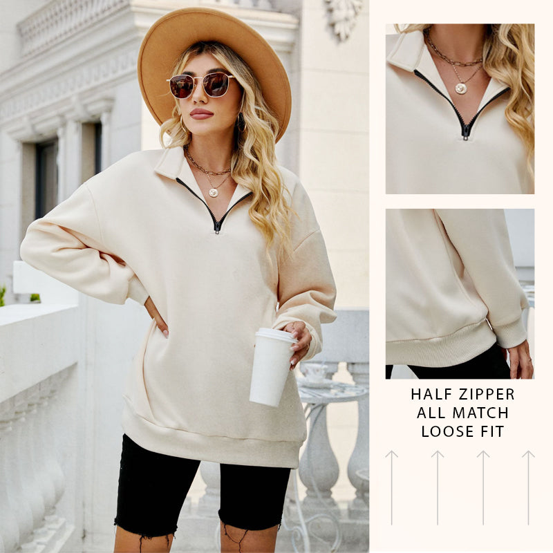 🔥HOT SALE  49% OFF👚Womens Zip-Up Dropped Shoulder Sweatshirt