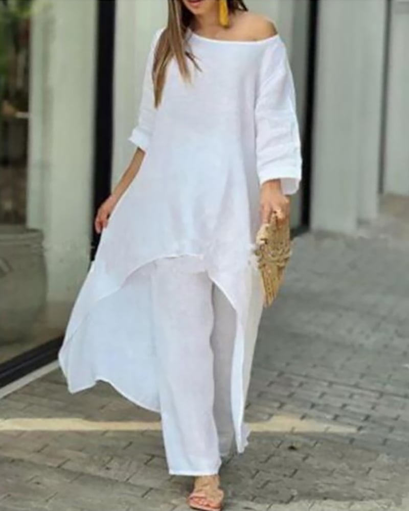 💥Last Day Promotion 49% OFF💕Women's Solid Color Linen Fashionable Casual Suit💃