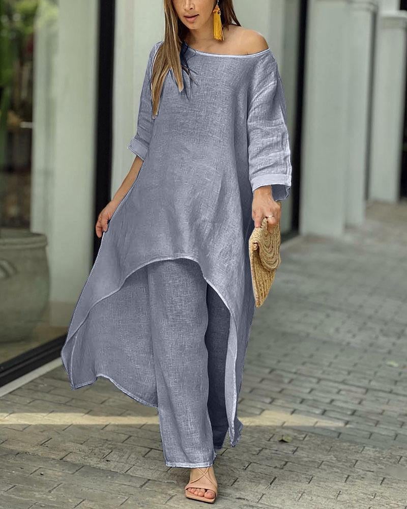 💥Last Day Promotion 49% OFF💕Women's Solid Color Linen Fashionable Casual Suit💃