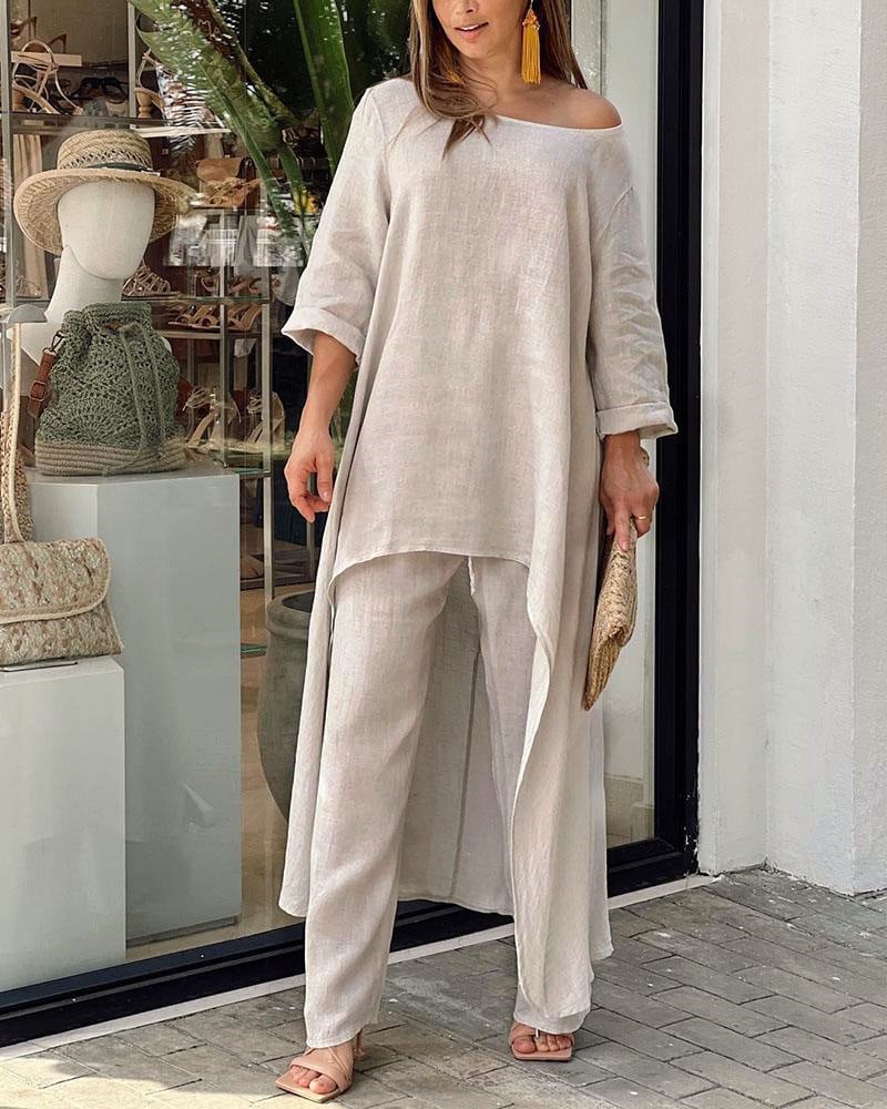 💥Last Day Promotion 49% OFF💕Women's Solid Color Linen Fashionable Casual Suit💃
