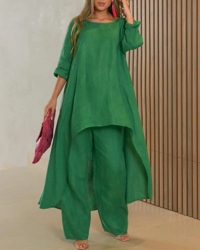 💥Last Day Promotion 49% OFF💕Women's Solid Color Linen Fashionable Casual Suit💃