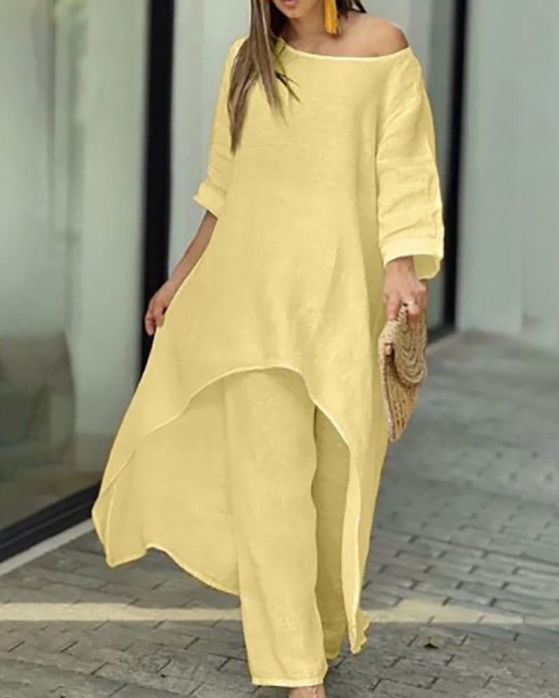 💥Last Day Promotion 49% OFF💕Women's Solid Color Linen Fashionable Casual Suit💃