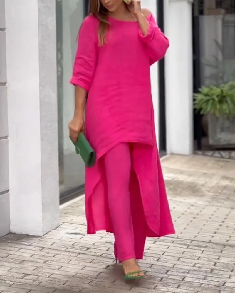 💥Last Day Promotion 49% OFF💕Women's Solid Color Linen Fashionable Casual Suit💃