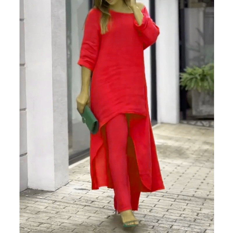 💥Last Day Promotion 49% OFF💕Women's Solid Color Linen Fashionable Casual Suit💃