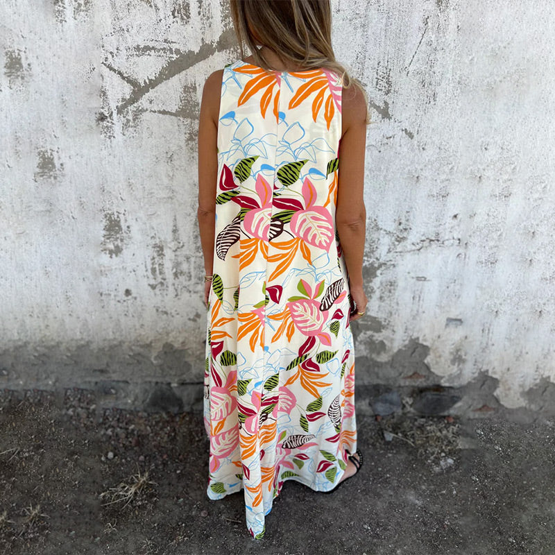 💕2025 HOT SALE 50% OFF 💕 Women's Leaves Pattern V-Neck Sleeveless Floor-Length Dress