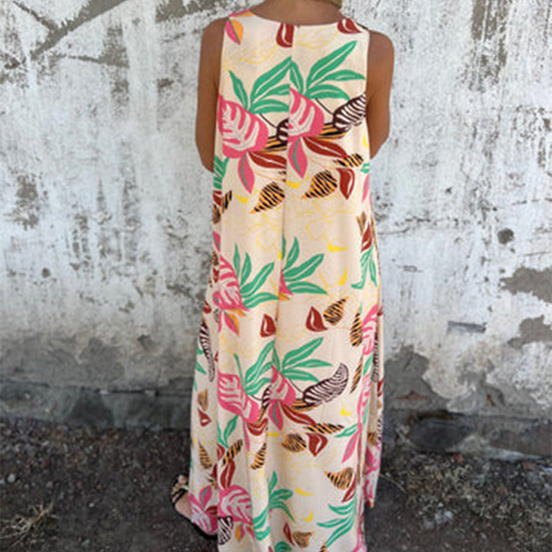 💕2025 HOT SALE 50% OFF 💕 Women's Leaves Pattern V-Neck Sleeveless Floor-Length Dress