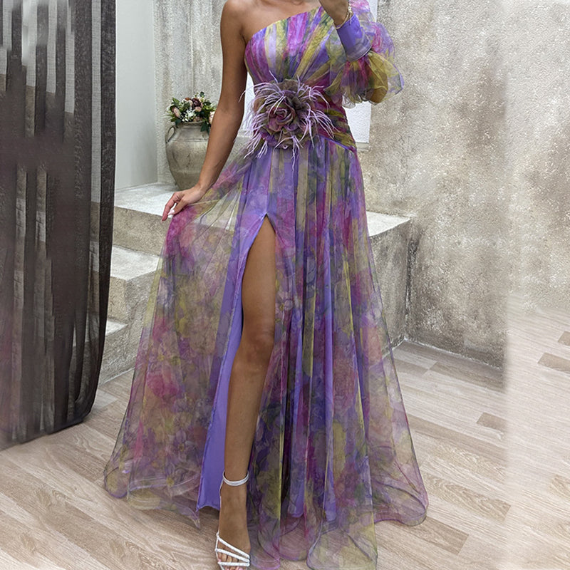 ✨【Slimming Wizard】Colorblock Mirage Dress ✨ | Diagonal Seam Illusion | Arm-Covering Flutter Sleeves | Back Zipper for Perfect Fit