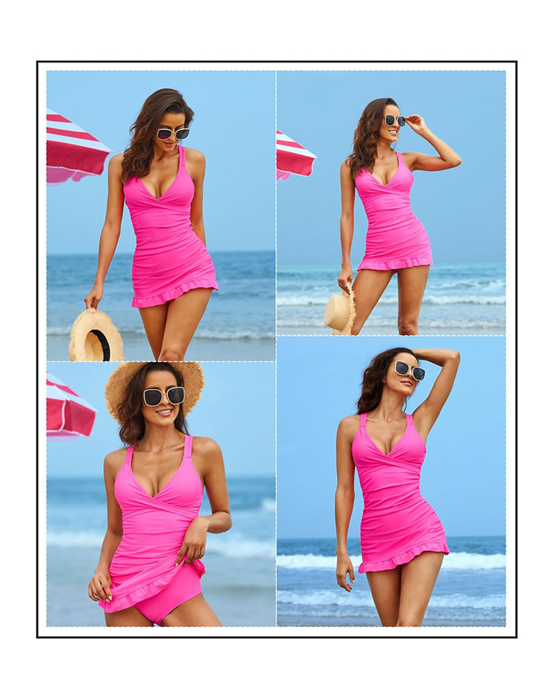 🌷Holiday Sale 49% Discount 👙Deep V Cross-Back Ruched Swimsuit