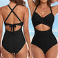 👙Women's Solid Ribbed Cutout-Front Shaping Swimsuit👙