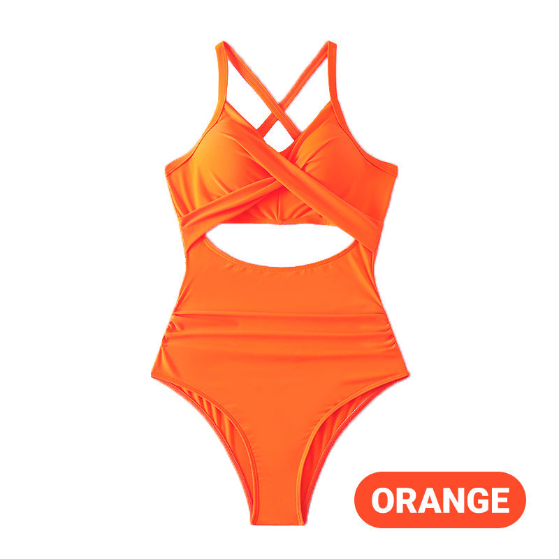 👙Women's Solid Ribbed Cutout-Front Shaping Swimsuit👙