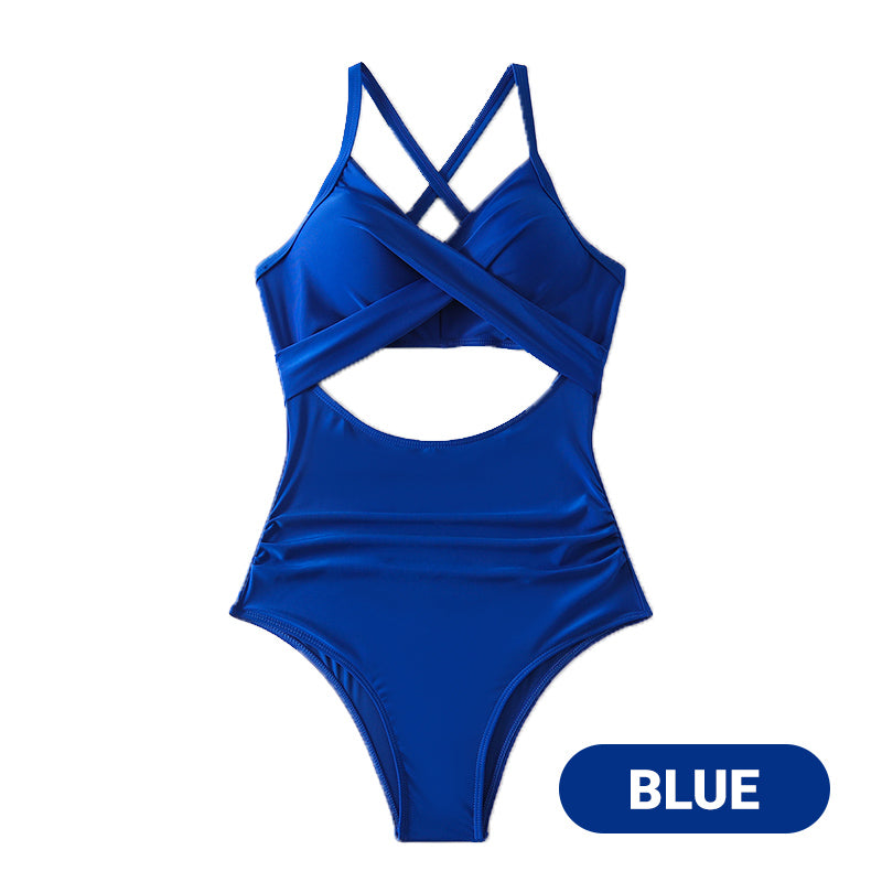 👙Women's Solid Ribbed Cutout-Front Shaping Swimsuit👙