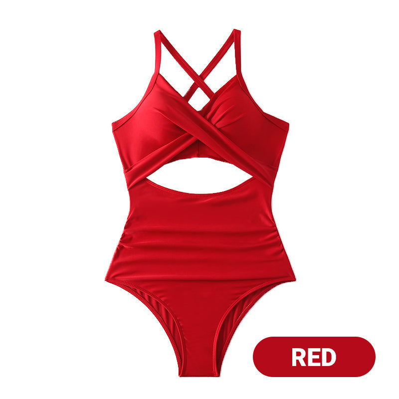 👙Women's Solid Ribbed Cutout-Front Shaping Swimsuit👙