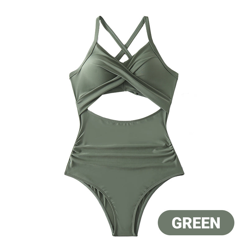 👙Women's Solid Ribbed Cutout-Front Shaping Swimsuit👙