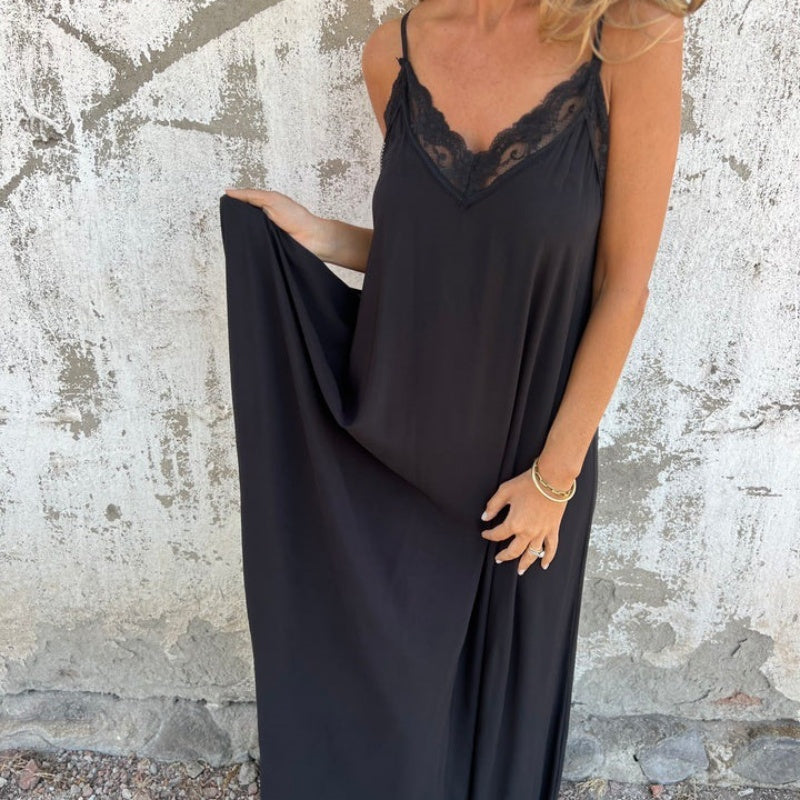 🌸Spring Specials💕 Women's Elegant Lace Trim V-Neck Spaghetti Strap Maxi Dress