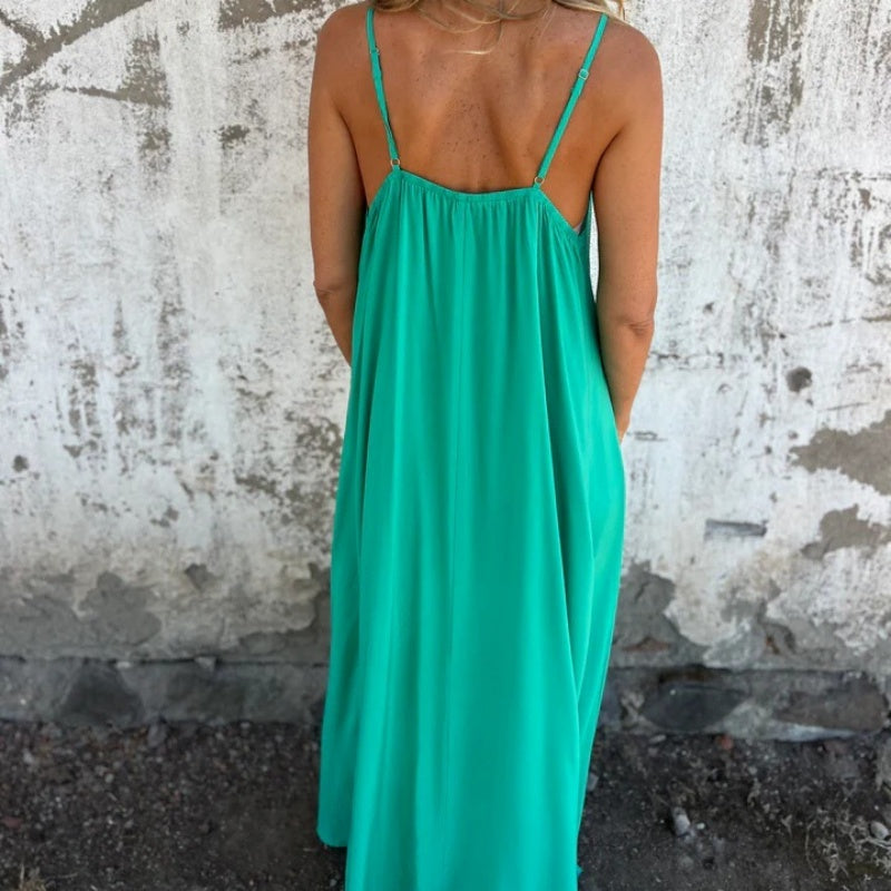 🌸Spring Specials💕 Women's Elegant Lace Trim V-Neck Spaghetti Strap Maxi Dress