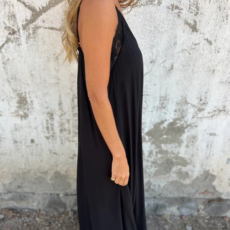 🌸Spring Specials💕 Women's Elegant Lace Trim V-Neck Spaghetti Strap Maxi Dress