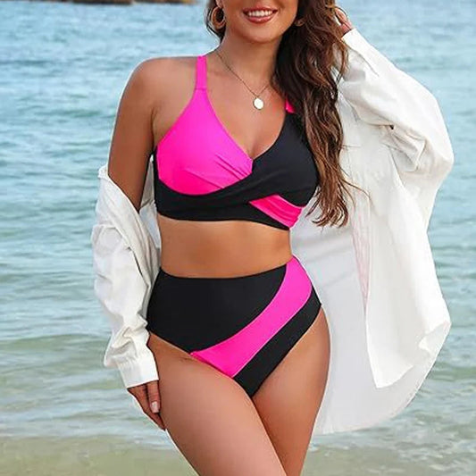 👙Vacation Hot Sale 49%🩱Women's Color-Block Criss Cross Lace Back Swimwear Set