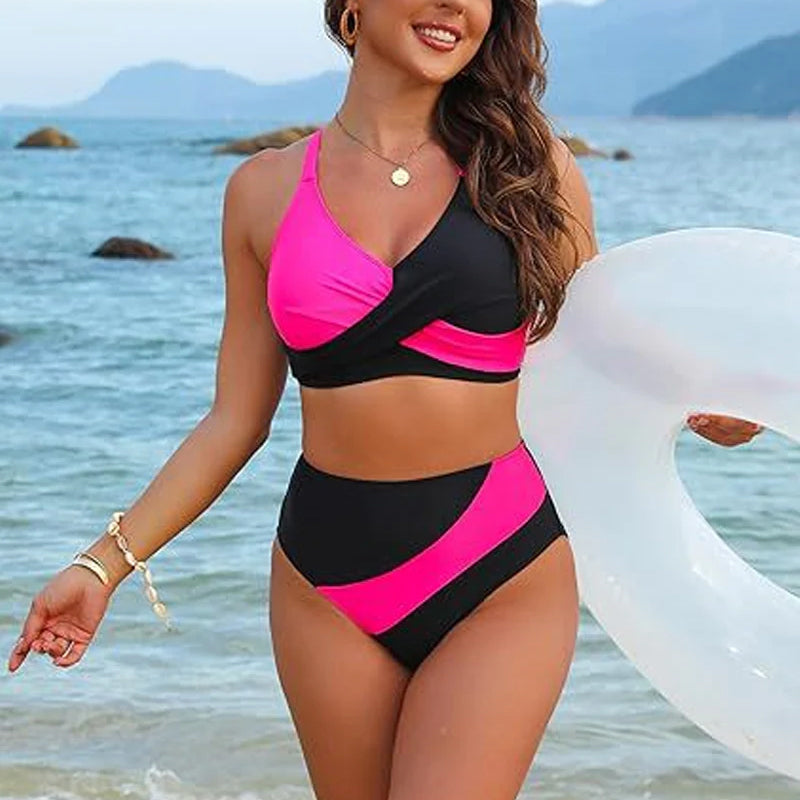 👙Vacation Hot Sale 49%🩱Women's Color-Block Criss Cross Lace Back Swimwear Set