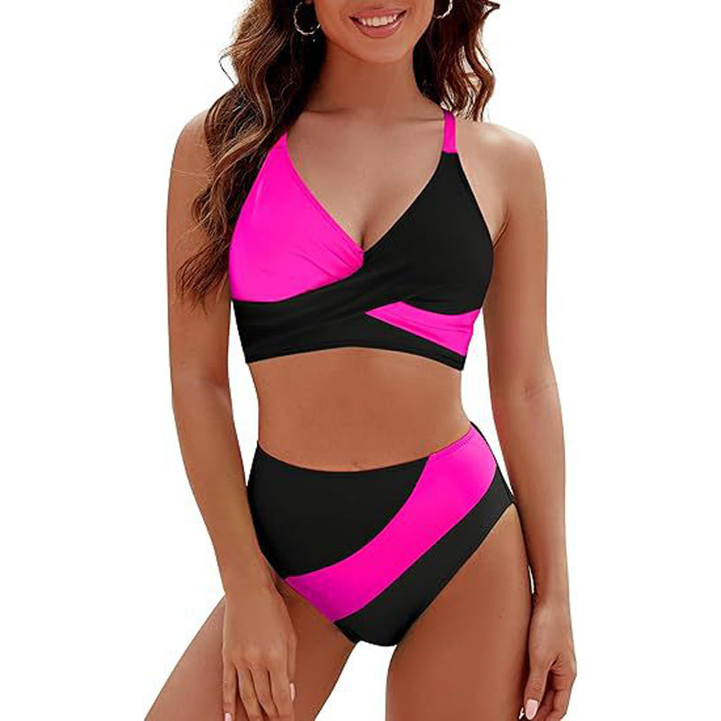 👙Vacation Hot Sale 49%🩱Women's Color-Block Criss Cross Lace Back Swimwear Set