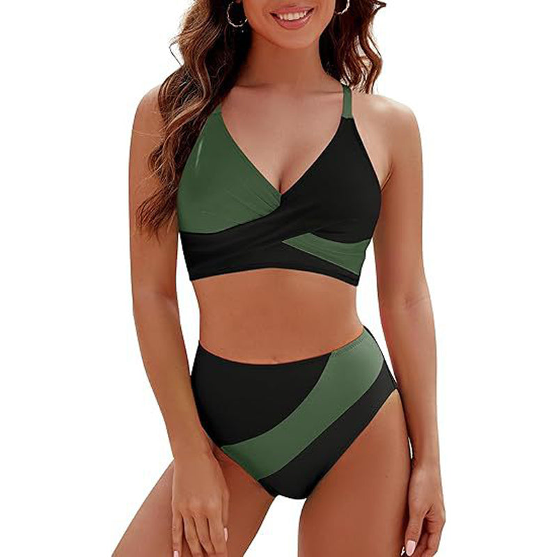 👙Vacation Hot Sale 49%🩱Women's Color-Block Criss Cross Lace Back Swimwear Set