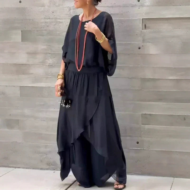 💖HOT SALE 50% OFF 🎁Loose Top & Slit Wide-Leg Pants Chiffon 2-Piece Set