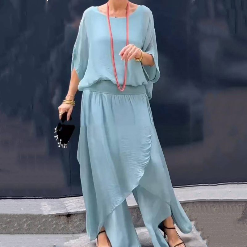 💖HOT SALE 50% OFF 🎁Loose Top & Slit Wide-Leg Pants Chiffon 2-Piece Set