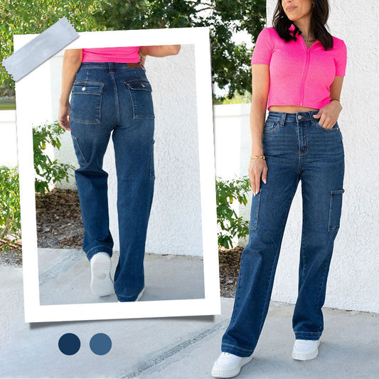 ✨HOT SALE 49% OFF👖Tummy Control High Rise Cargo Wide Leg Jeans