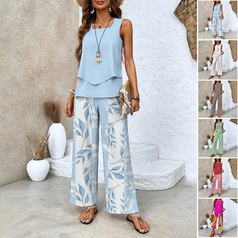 🔥 Hot Sale 50% OFF🌺Women's Trendy Print 2 Piece Outfits Sleeveless Top & Pants