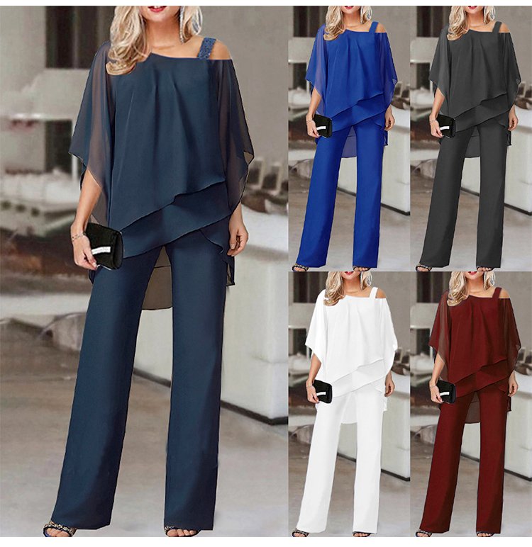 💋HOT SALE 49% OFF💋Loose and irregular Shoulder Ruffled Tiered Top and Pants Two Piece Set
