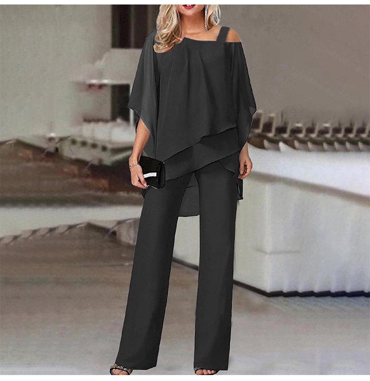 💋HOT SALE 49% OFF💋Loose and irregular Shoulder Ruffled Tiered Top and Pants Two Piece Set