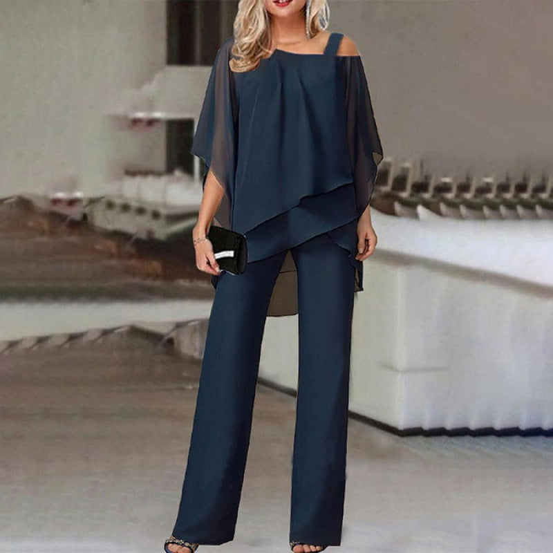 💋HOT SALE 49% OFF💋Loose and irregular Shoulder Ruffled Tiered Top and Pants Two Piece Set