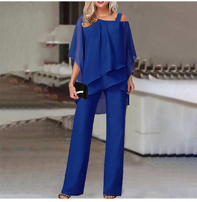 💋HOT SALE 49% OFF💋Loose and irregular Shoulder Ruffled Tiered Top and Pants Two Piece Set