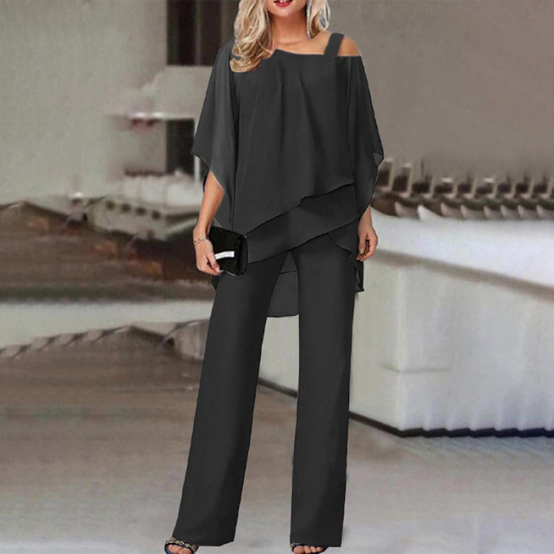 💋HOT SALE 49% OFF💋Loose and irregular Shoulder Ruffled Tiered Top and Pants Two Piece Set