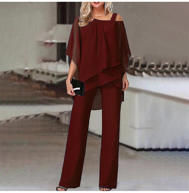 💋HOT SALE 49% OFF💋Loose and irregular Shoulder Ruffled Tiered Top and Pants Two Piece Set
