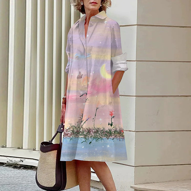 🔥 Hot Sale 50%✨Women's Elegant Floral Print Shirt Dress