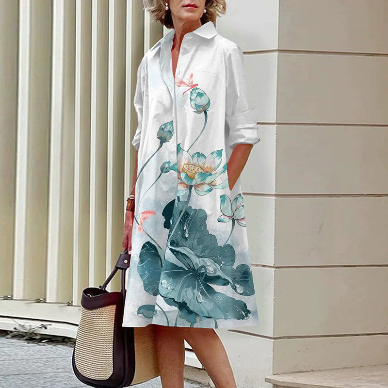 🔥 Hot Sale 50%✨Women's Elegant Floral Print Shirt Dress