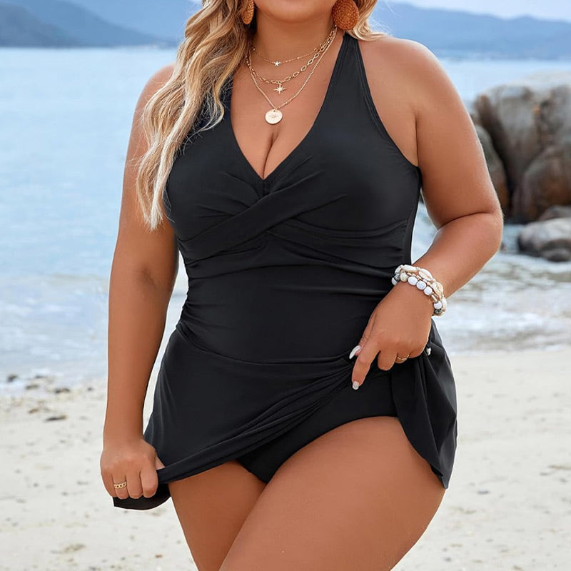 Women's Plus Size Halter Neck One Piece Swimsuit