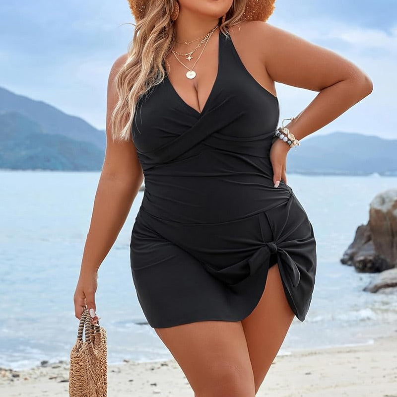 Women's Plus Size Halter Neck One Piece Swimsuit