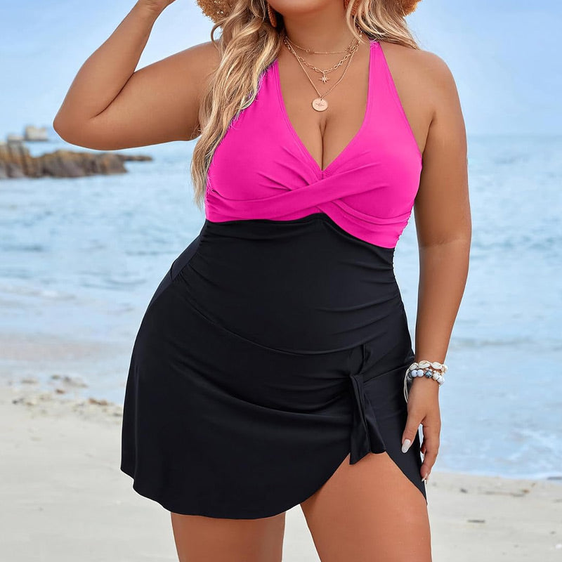 Women's Plus Size Halter Neck One Piece Swimsuit